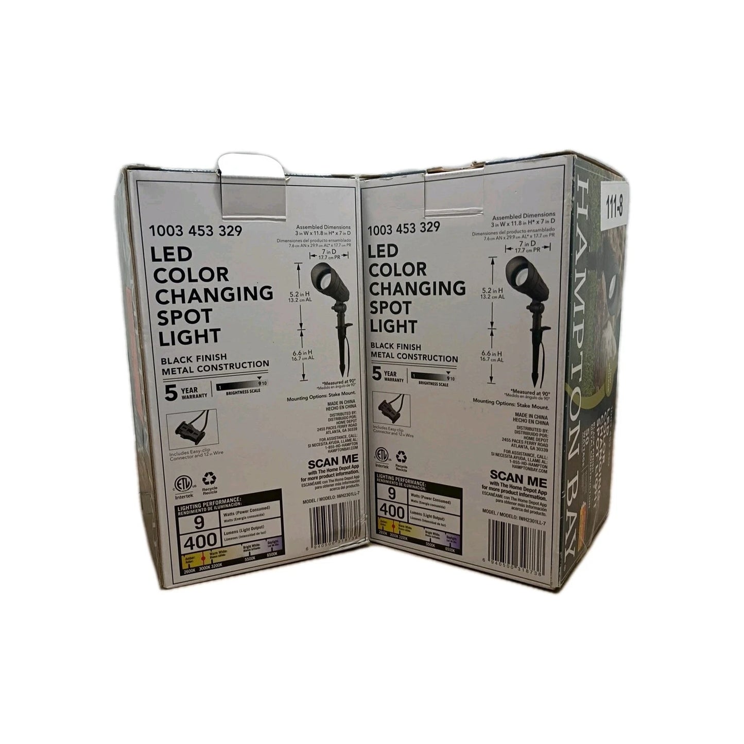 2PK Hampton Bay 400 Lumen Low Voltage Black LED Outdoor Spotlight 1003 453 329