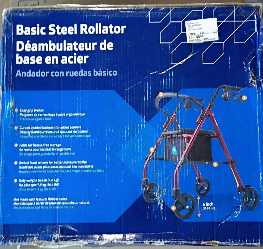 Medline Basic Steel Folding Rollator Walker - MDS86850ESKD Open Box