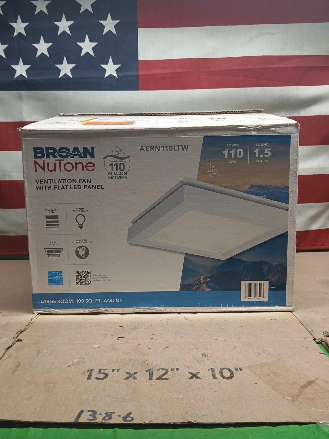 Broan NuTone AERN110LTW Bathroom Vent Fan 110 CFM LED Light 1.5 Sones "