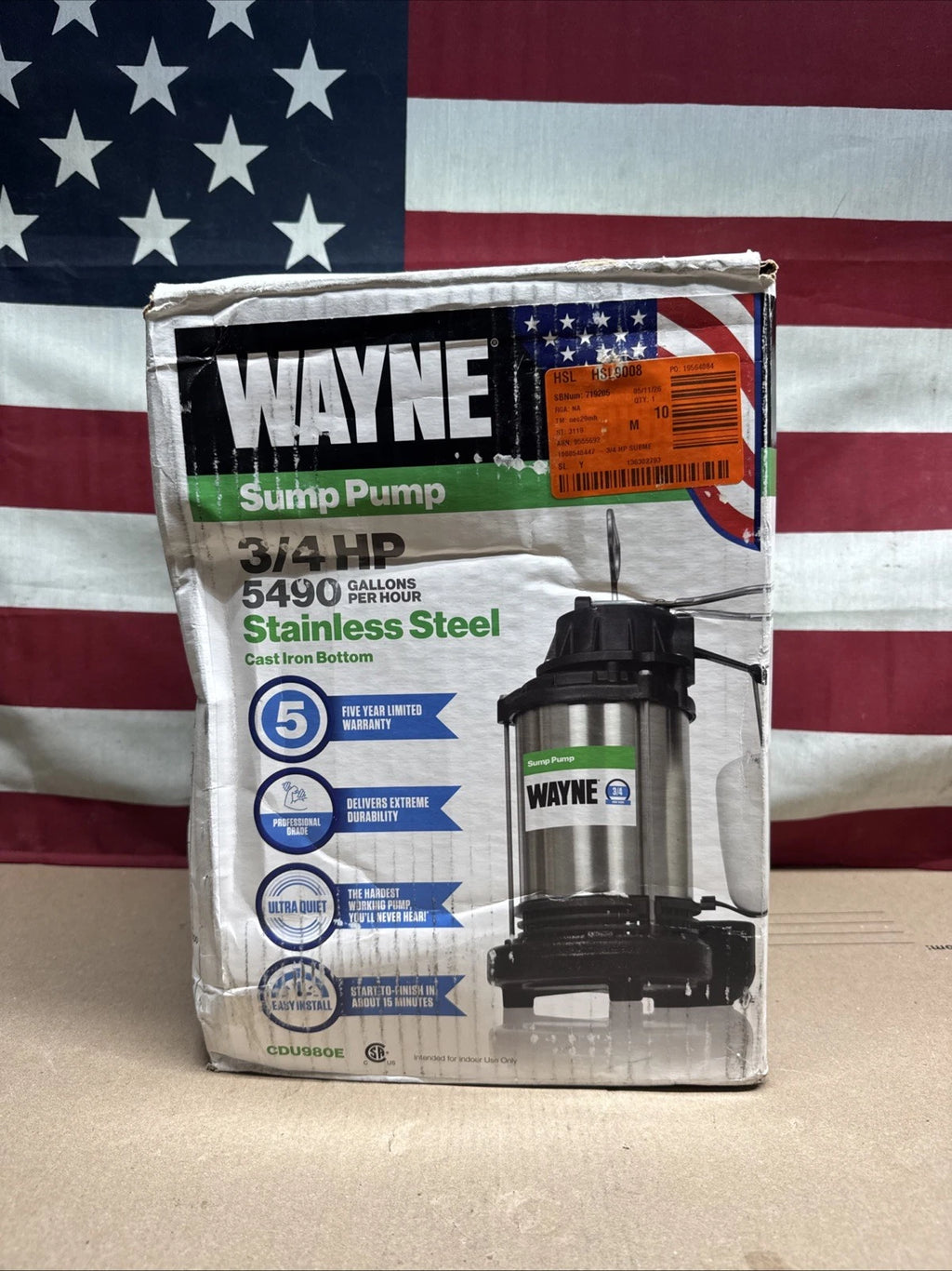 Wayne 3/4 HP Corrosion Resistant Submersible Sump Pump 5490 GPH 15 PSI CDU980E