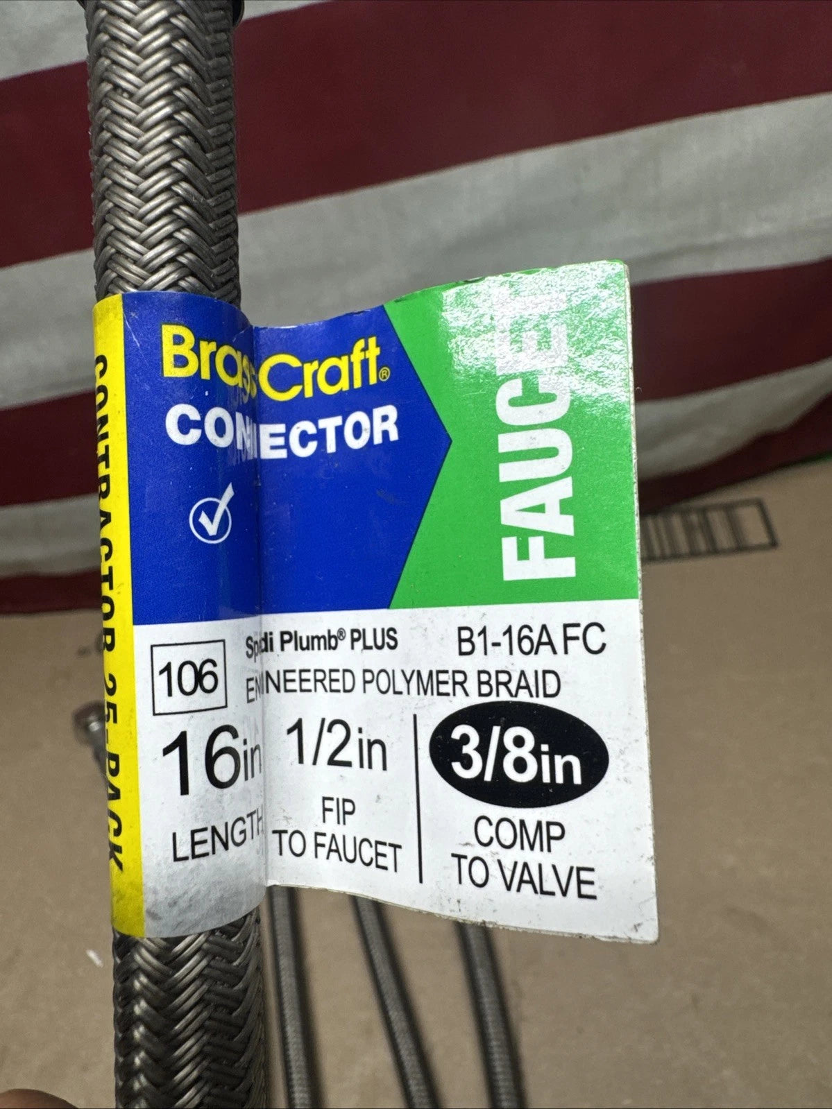 LOT- 6 PC. -1/2 in. IPS x 3/8 in x 16 in. Faucet Hose Connector brass craft.