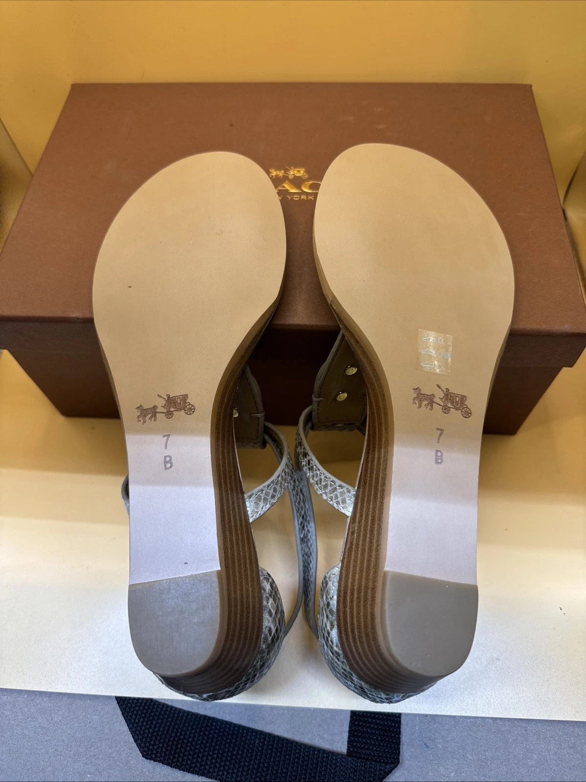 Coach New York Ingrid Natural Snake Print Sandals Size 7M Women's New With Box!