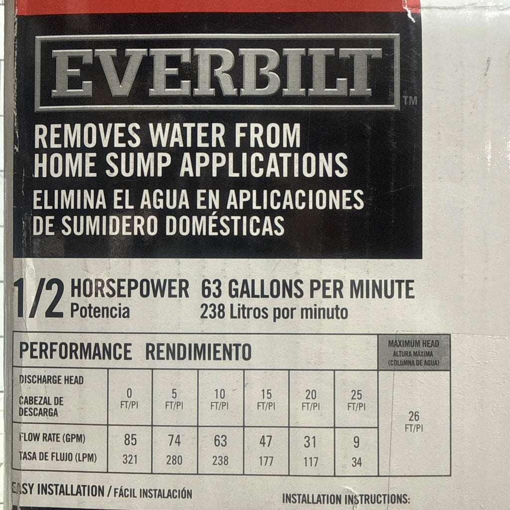 Everbilt HDS50 1/2 HP Cast Iron Pro Grade Submersible Sump Pump OPEN BOX.