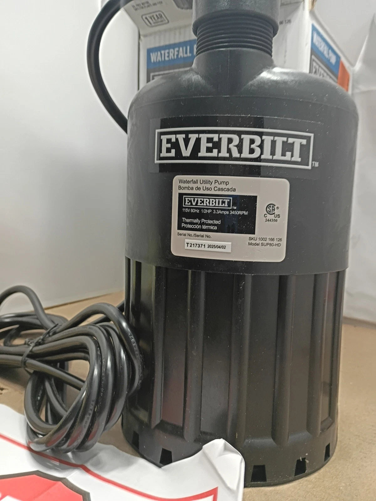 EVERBILT Waterfall & Pond Pump 1/2 HP 53 GPM 26 Ft Max Vertical Lift SUP80-HD.