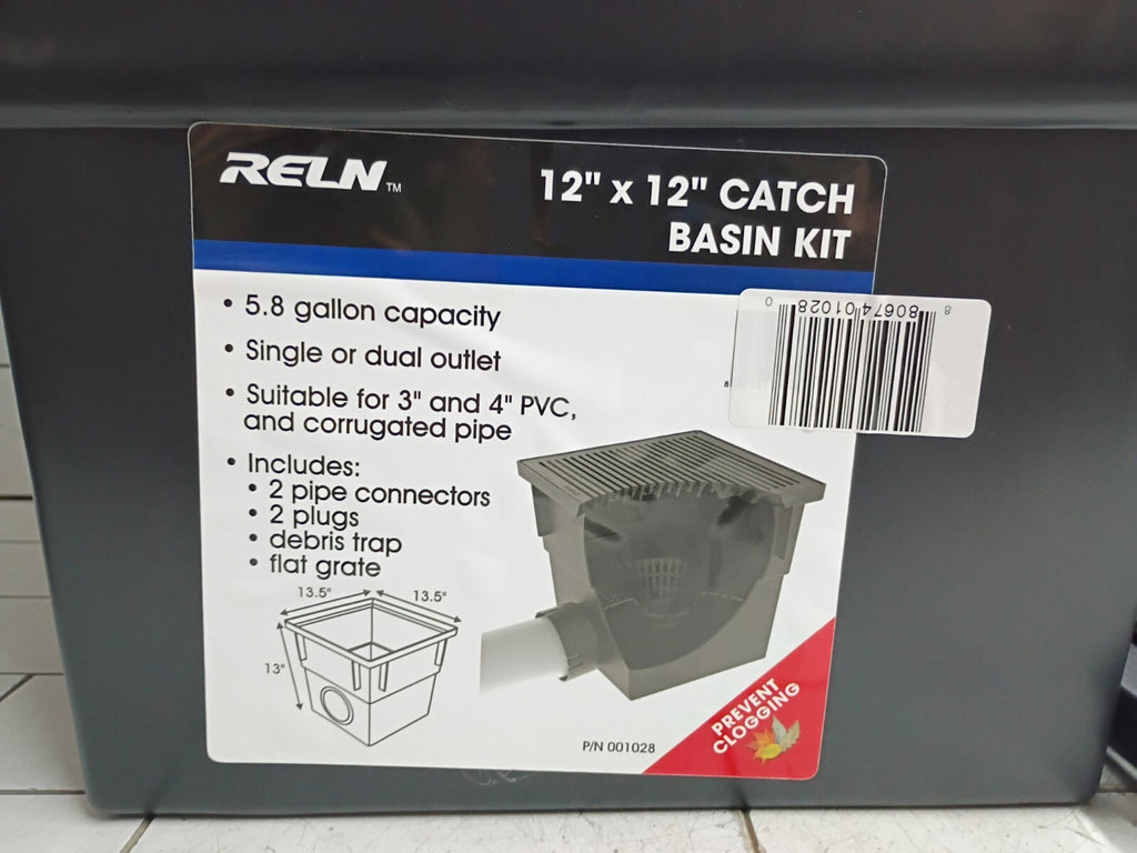 RELN 001028 12" x 12" Catch Basin Kit 5.8 Gal Capacity Fits 3" or 4" SewerDrain