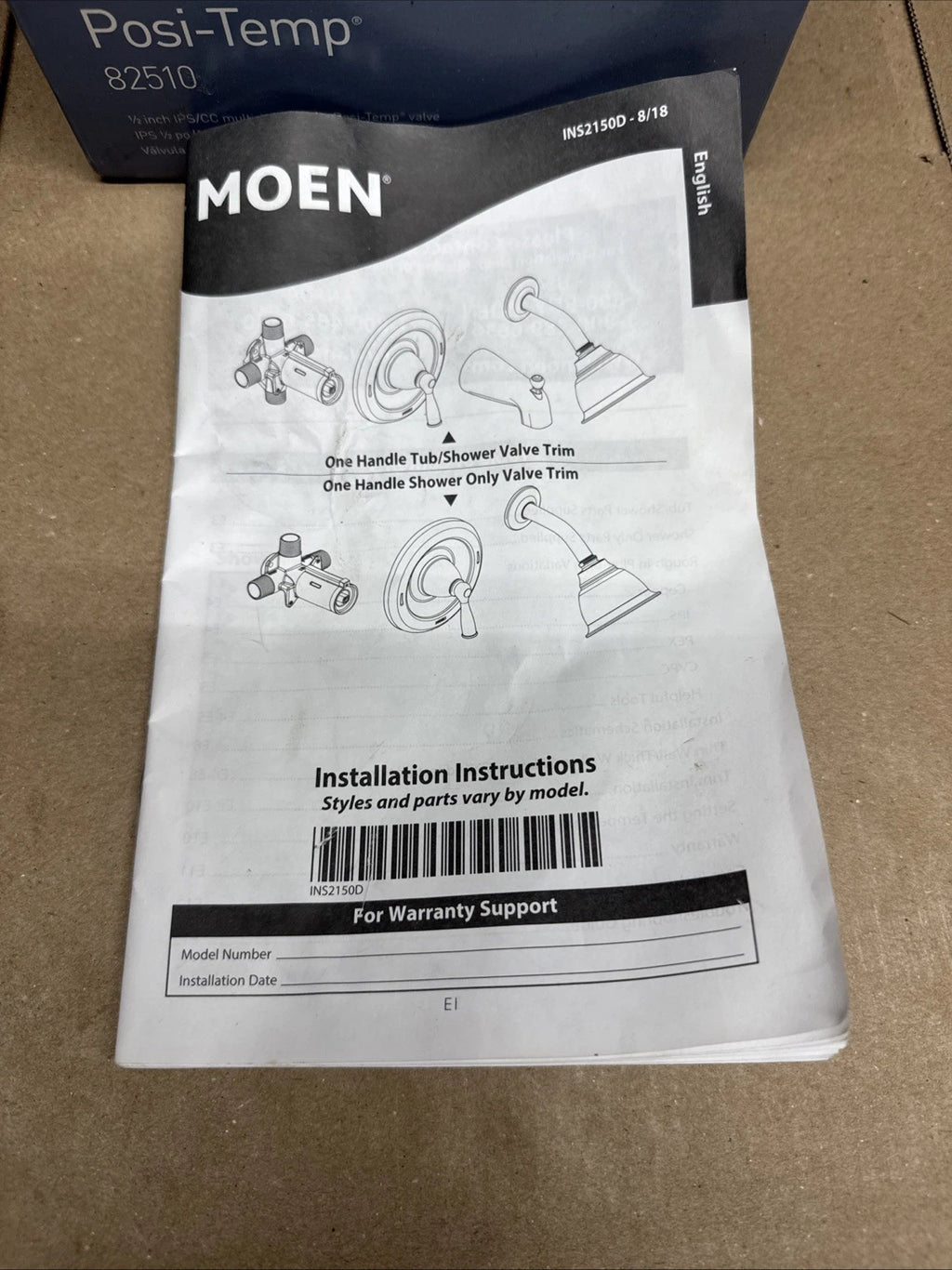 Moen 1/2 Inch Posi-Temp Pressure Balanced Rough-In Tub/shower Valve Model: 82510