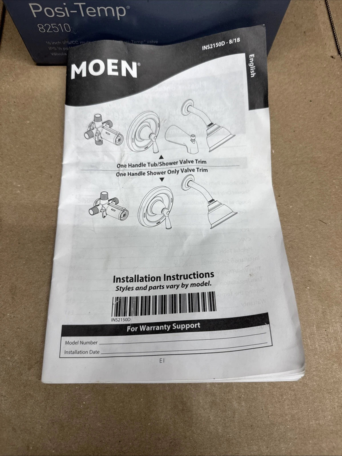 Moen 1/2 Inch Posi-Temp Pressure Balanced Rough-In Tub/shower Valve Model: 82510