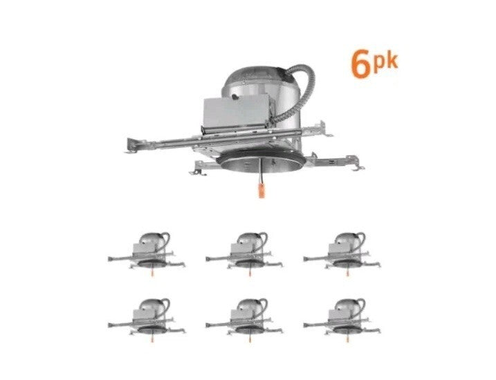 6 Pack EnviroLite 6 in. IC Rated LED New Construction Recessed Housing...