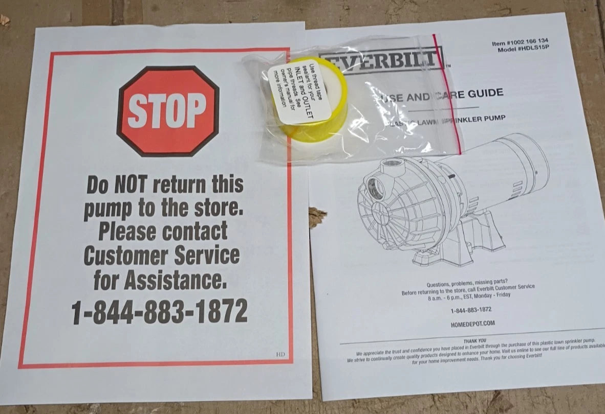 Everbilt Lawn Irrigation Pump Plastic 1-1/2HP HDLS15P Open Box