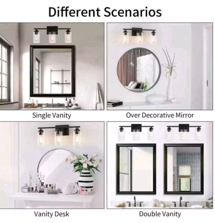 KAWOTI 22 in. 3-Light Black Vanity Light with Clear Glass Shade Open Box