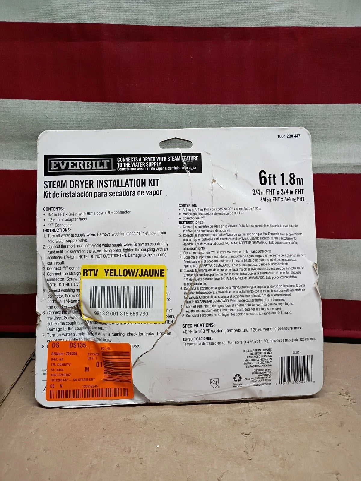 Everbilt 6 ft. Stainless Steel Steam Dryer Installation Kit, Silver