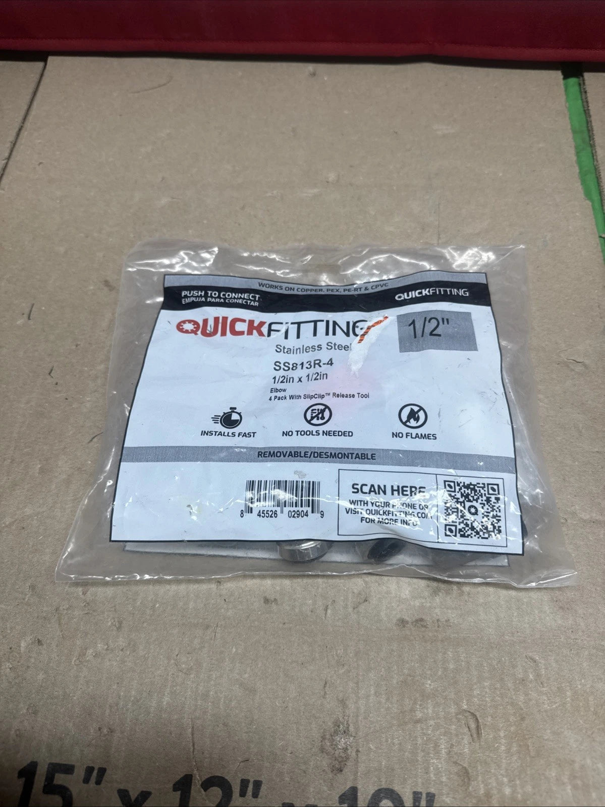 4PK QUICKFITTING 1/2 in. Stainless Steel 90-Degree Push-to-Connect Elbow Fitting