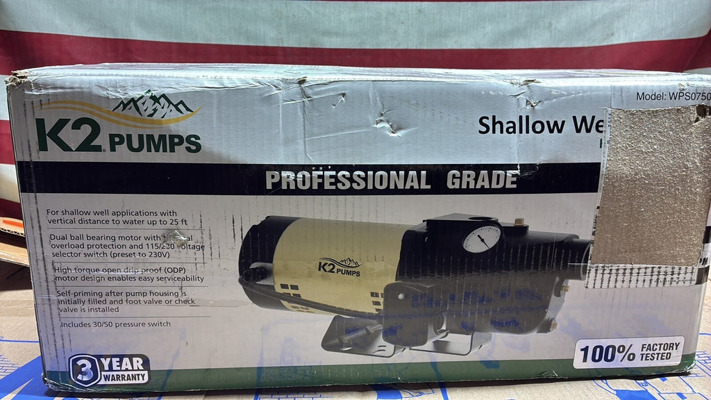 K2 WPS07501K 3/4 HP Heavy-Duty Cast Iron Shallow Well Jet Pump 115v/230v