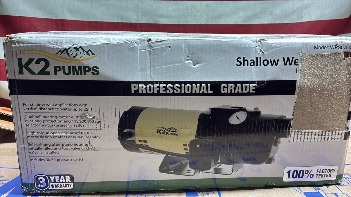 K2 WPS07501K 3/4 HP Heavy-Duty Cast Iron Shallow Well Jet Pump 115v/230v