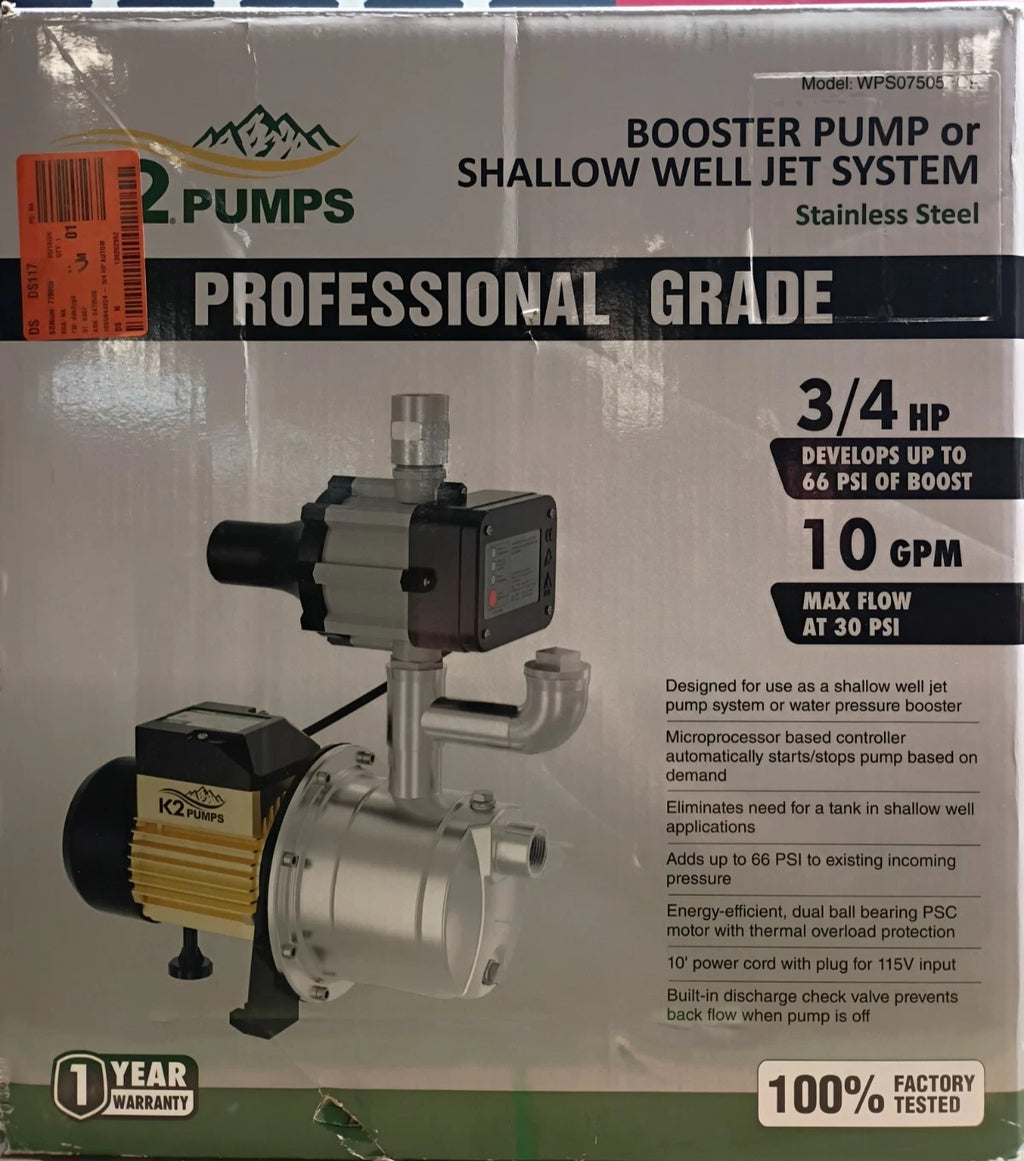 K2 Pumps Automatic Booster Pump 3/4 Hp Lead Free Stainless Steel 115V For Parts