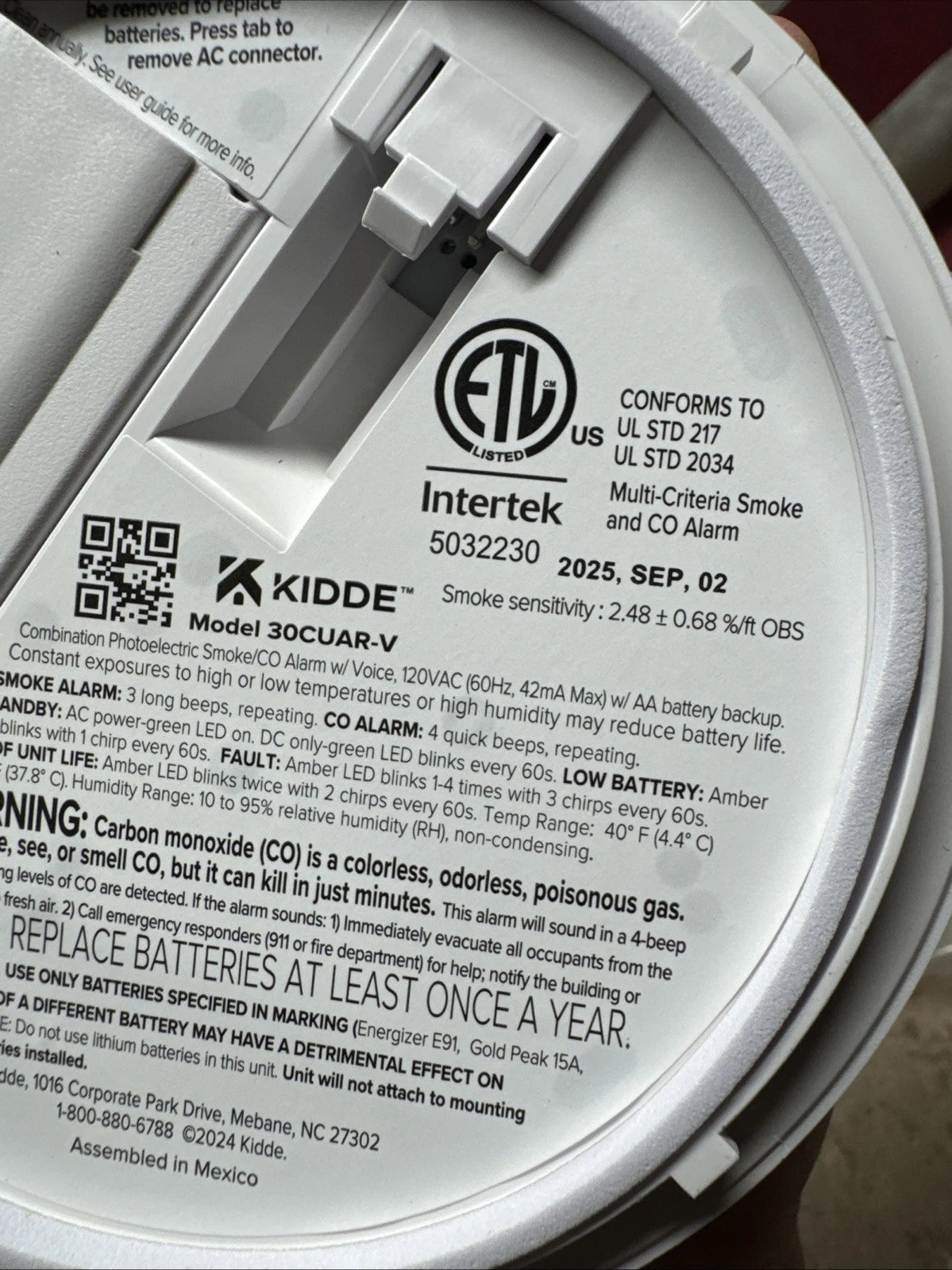 Kidde 30CUAR-V Smoke Carbon Monoxide Alarm Hardwired AA Backup New Open Box