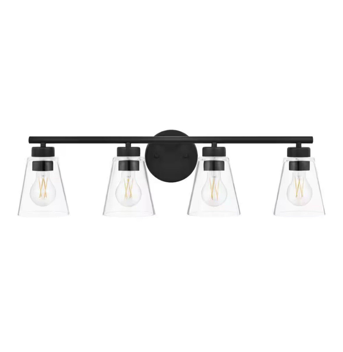 Hampton Bay Eastburn 28.13 in 4-Light Matte Black Vanity Light with Glass Shades