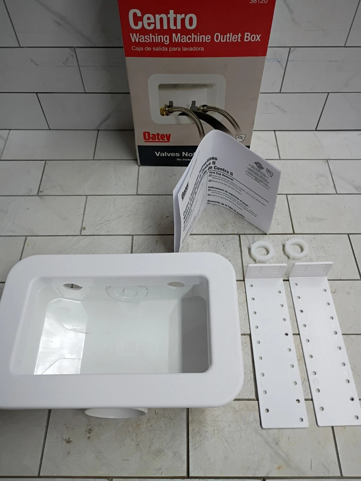 Oatey 38120 Centro Washing Machine Outlet Box Face Plate Brackets Fittings White