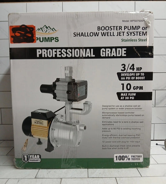 K2 Pumps Automatic Booster Pump 3/4 Hp Lead Free Stainless Steel 115V Open Box