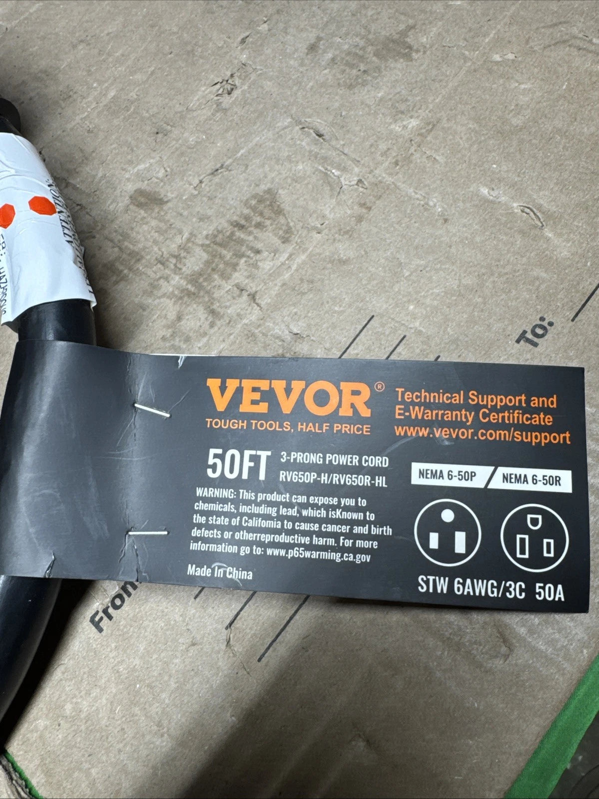 VEVOR 50-Amp Generator Extension Cord, 50 Foot, 250 Volts 12500 Watts Heavy Duty