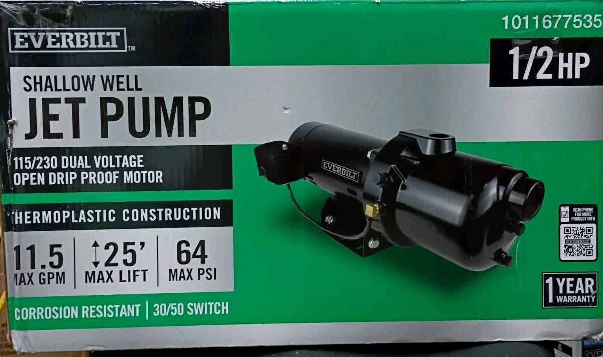 Everbilt HDSWJ5P 1/2 HP Plastic Shallow Well Jet Pump USED GOOD CONDITION