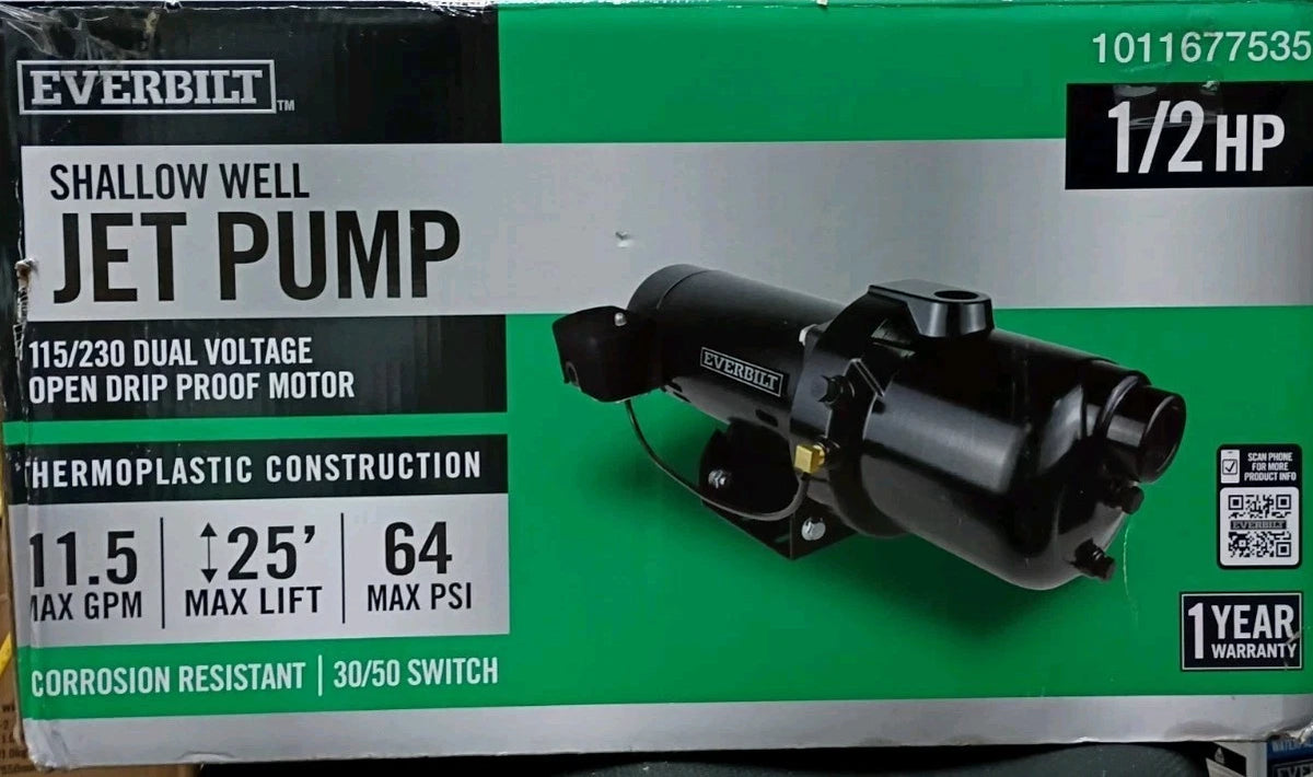Everbilt HDSWJ5P 1/2 HP Plastic Shallow Well Jet Pump USED GOOD CONDITION