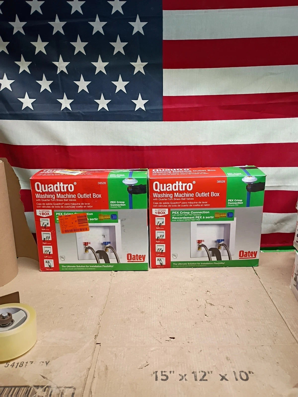 2PK Oatey Quadtro Washing Machine Outlet PEX CRIMP Box 1/4" Turn x 2" Hub 38528
