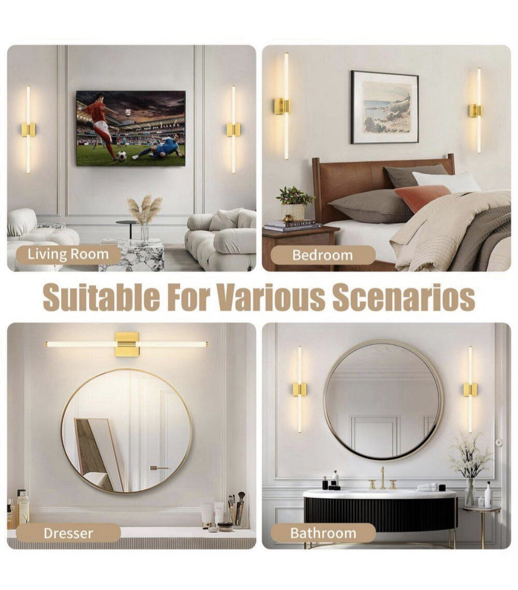 24 in. Brushed Gold Battery Operated Wall Sconce (Set of 2)360° Rotatable(Read⬇️
