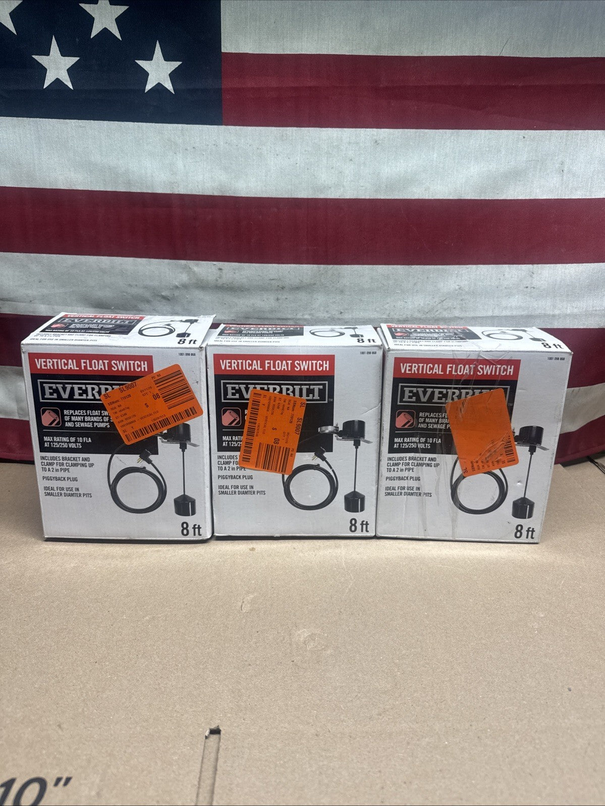 Lot Of 3 Everbilt Vertical Float Switch 8ft Model EBPBV for Sump Sewage Pumps