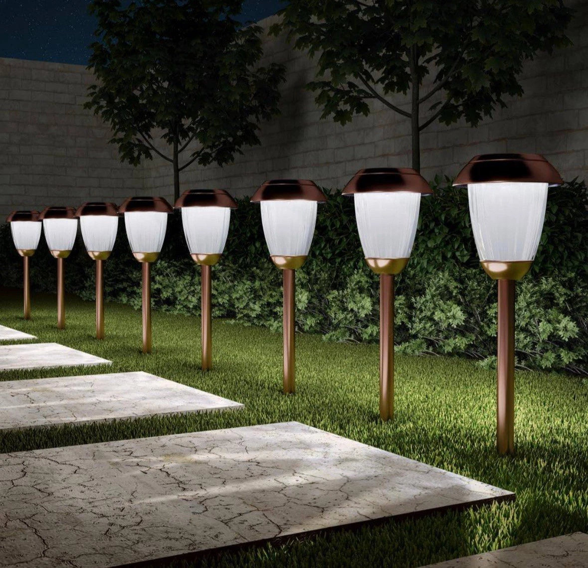 Solar-Powered Outdoor Lights - Set of 8 Stainless-Steel Stake Lights for Gard...