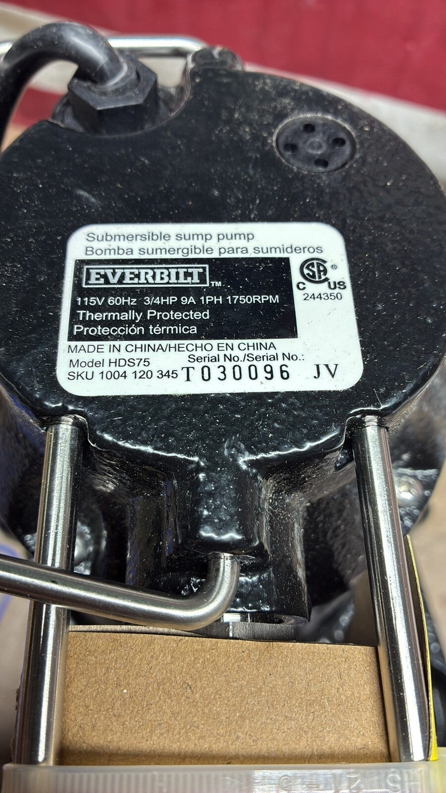 Everbilt HDS75 3/4HP Cast-Iron Pro-Grade Submersible Sump Pump New Open Box.