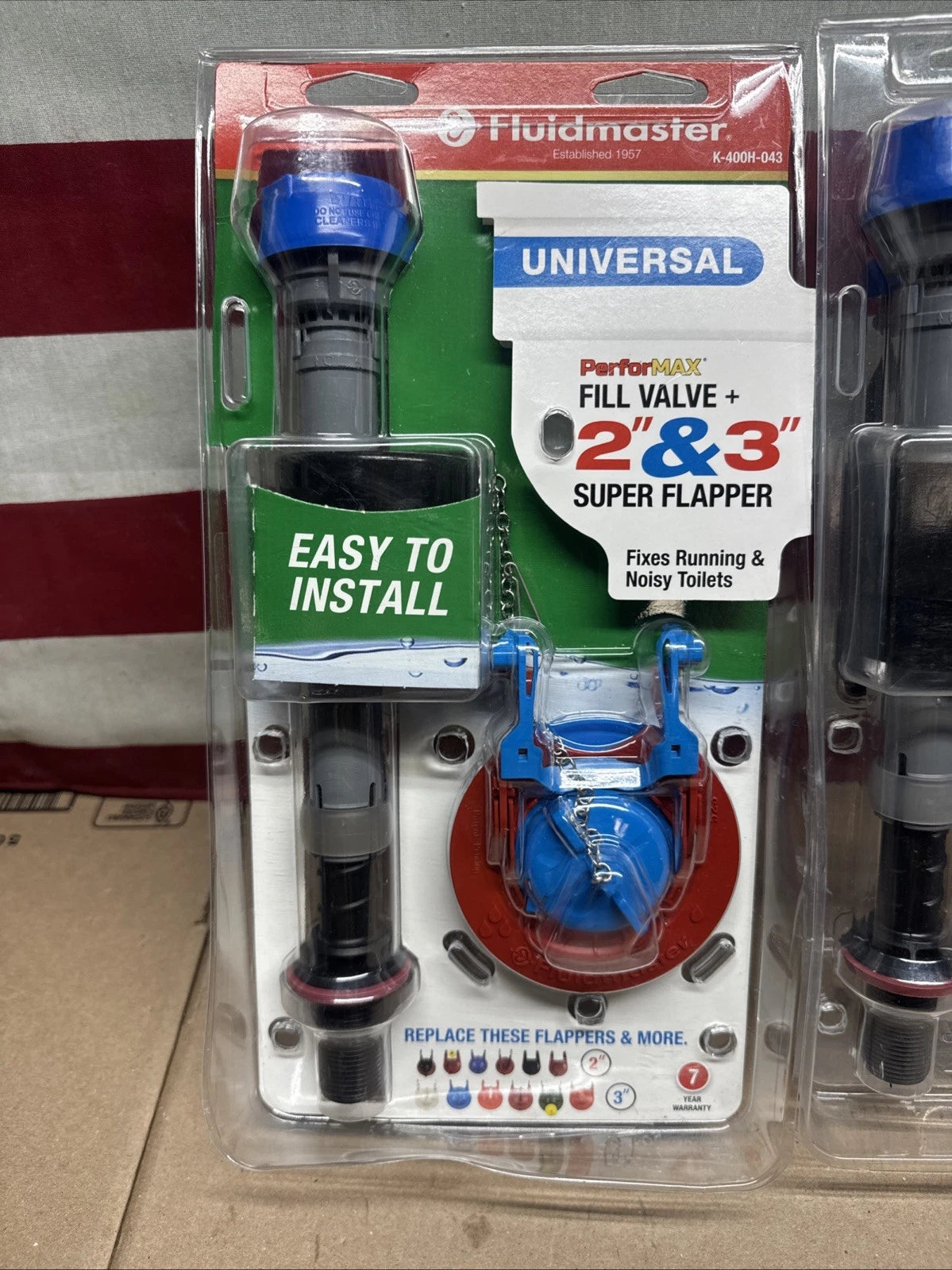 3pck Fluidmaster Fill Valve + 2” & 3” Super Flapper Kit K-400H-043 OPEN BOX