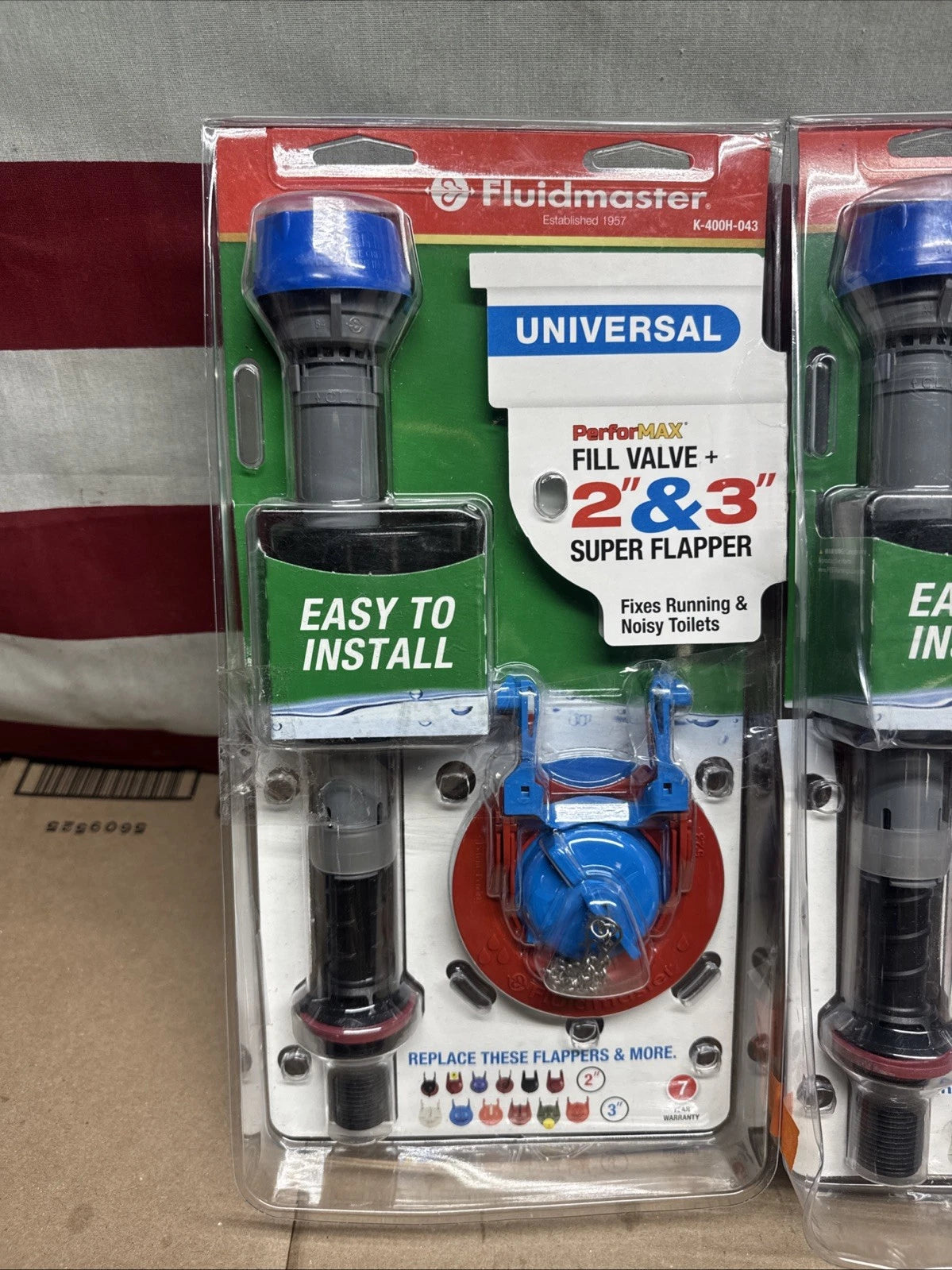 3pck Fluidmaster Fill Valve + 2” & 3” Super Flapper Kit K-400H-043 OPEN BOX