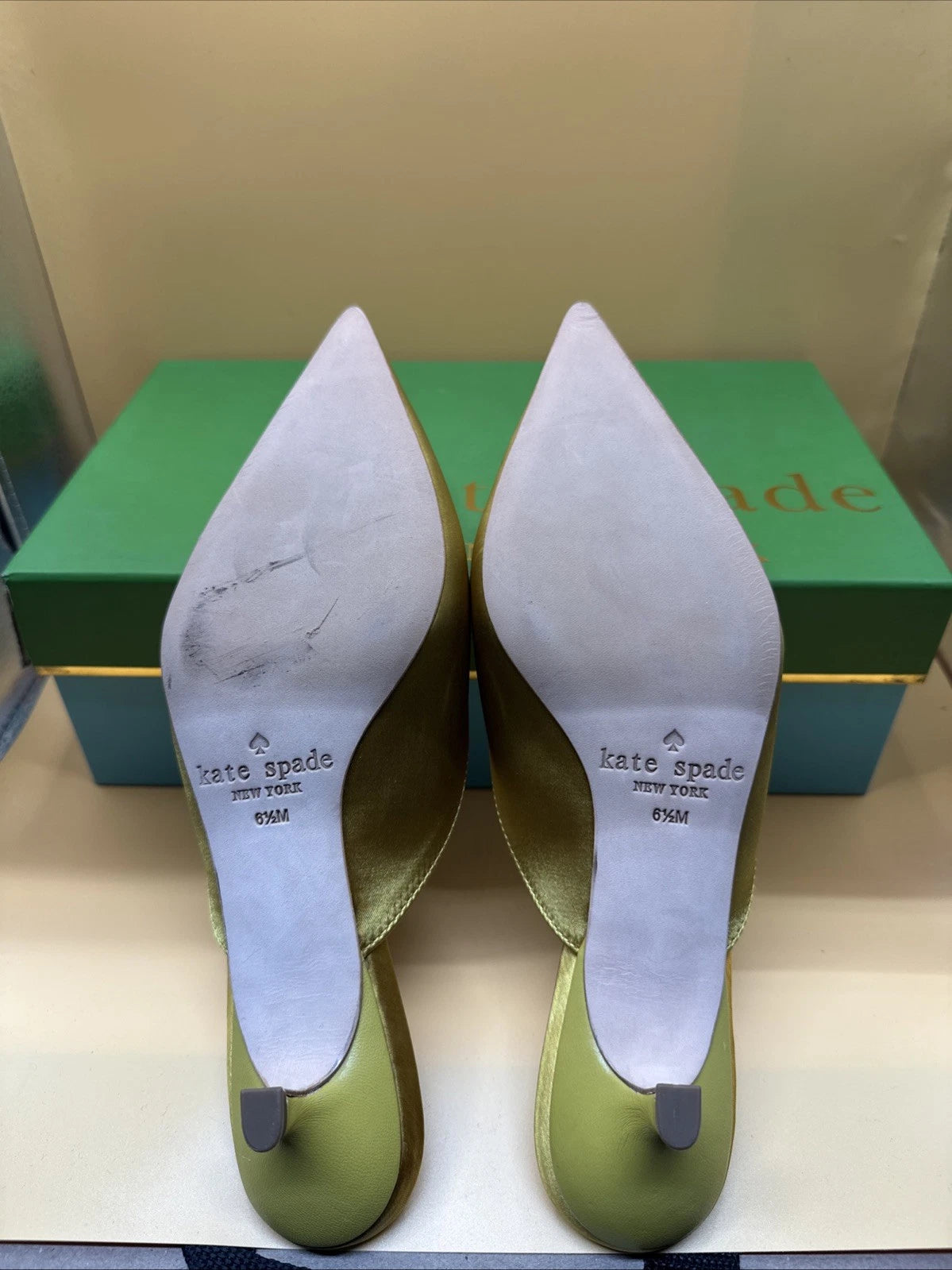 Kate Spade Darlene Mules Wmn 6.5M Roasted Maize Yellow Satin New Brooch Bow READ