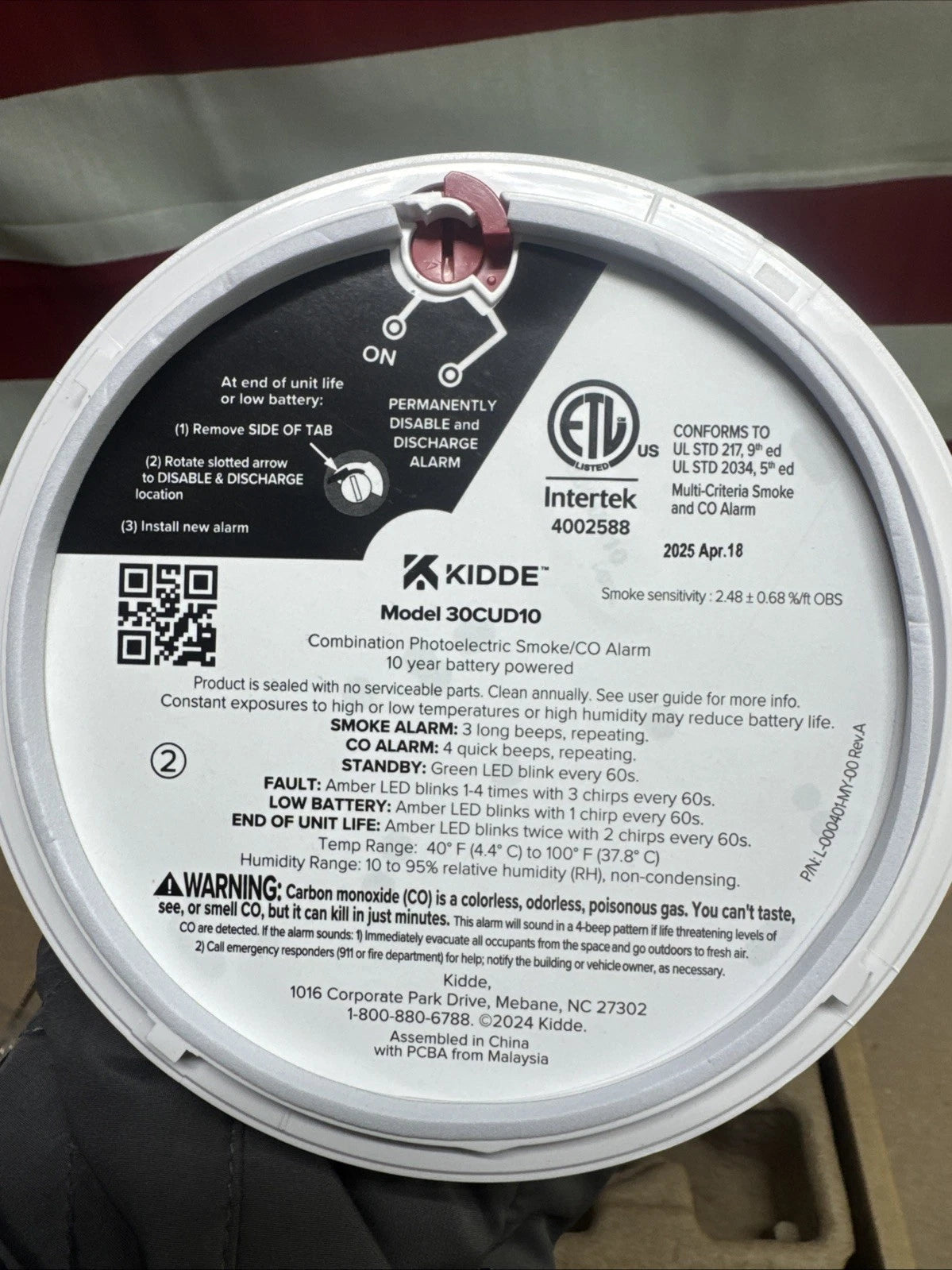 Kidde Smoke & CO Detector, 10-Year Battery, LED Warning Indicators. 30CUD10