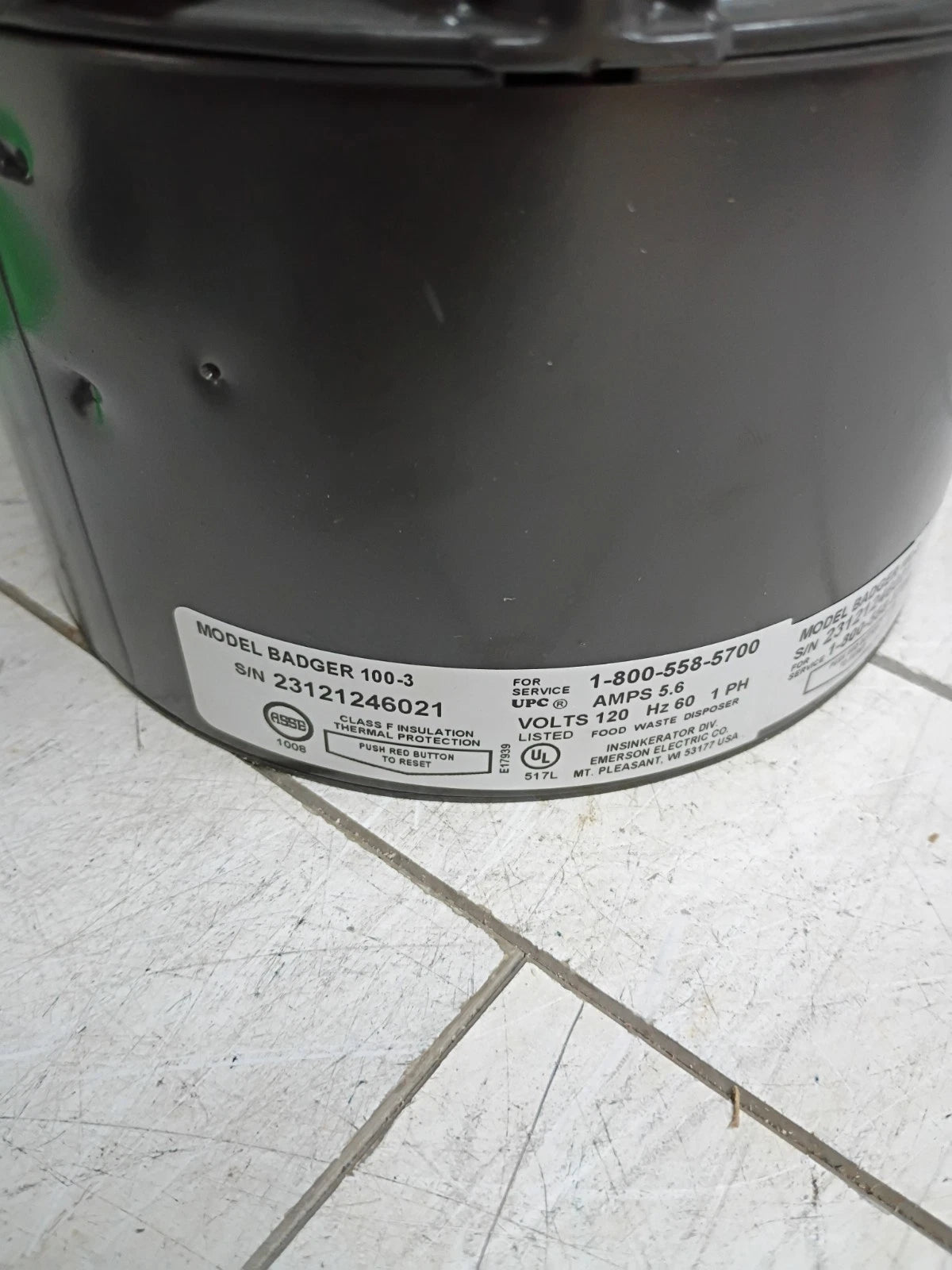 InSinkErator Badger 100, 1/3 HP Continuous Feed Kitchen Garbage Disposal, OB