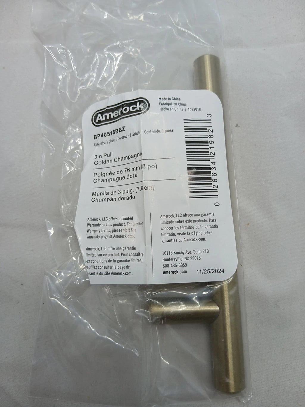 (10pack)Amerock Bar Pulls 3 in. (76mm) Modern Golden Champagne Bar Cabinet Pull