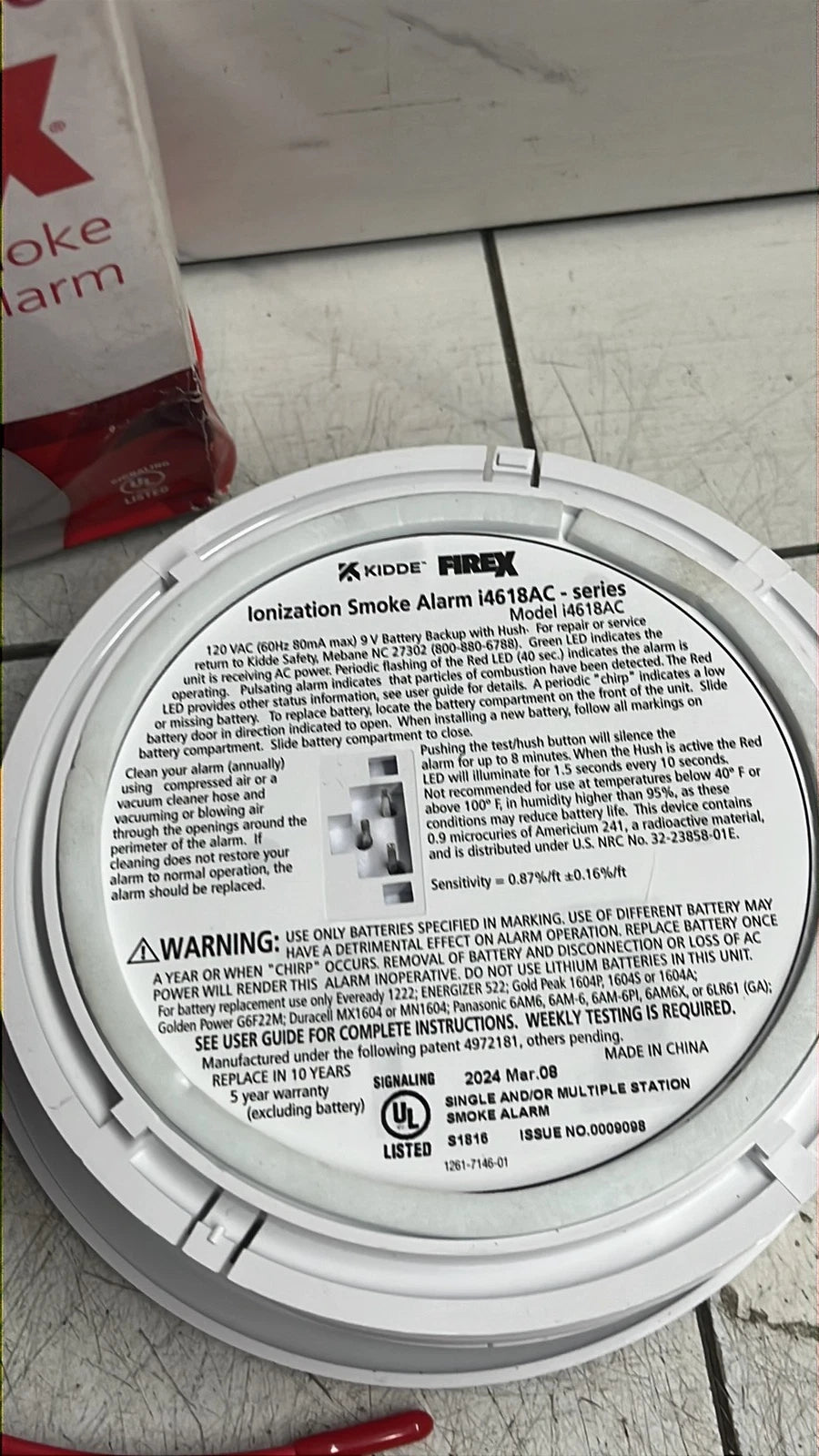 Kidde i4618AC Smoke Alarm 120V Hardwired 9V Battery Backup open box