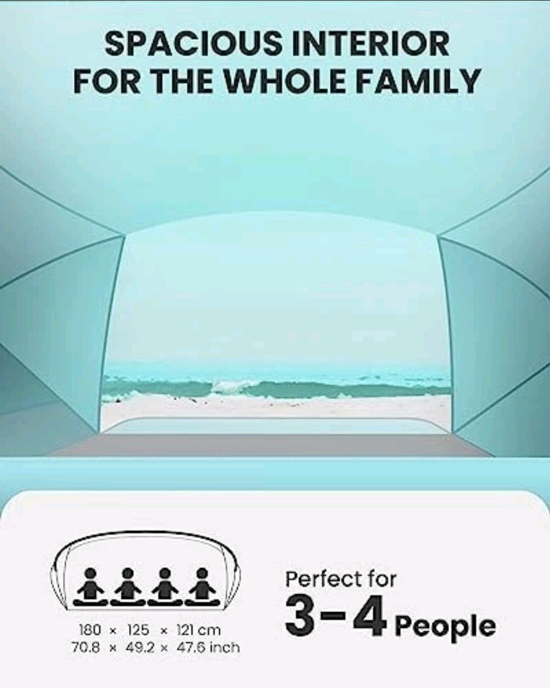 Beach Tent for 3-4 Person - Easy Setup and Portable Beach Shade Sun Green