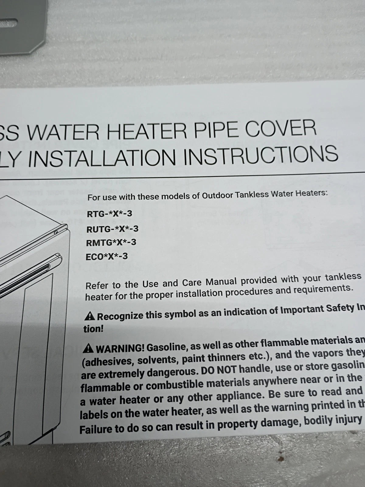 Rheem RTG20330AJ Tankless Gas Water Heater Pipe Cover Assembly.