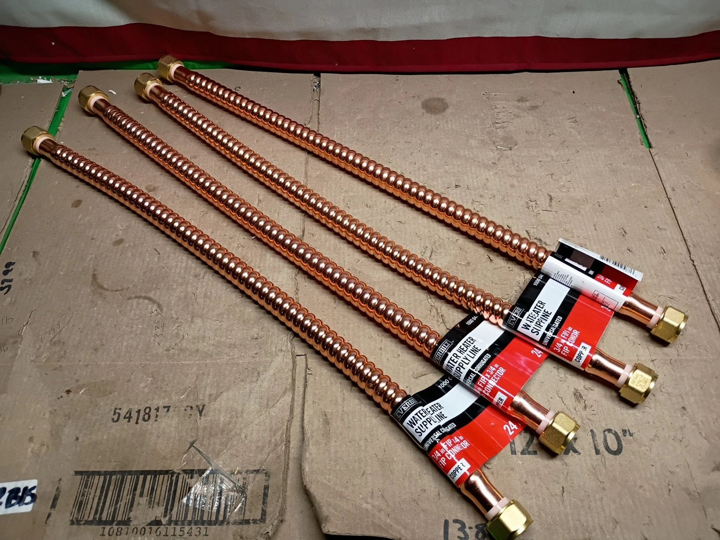 4-PK Everbilt 1000044300 3/4”FIP x 3/4”FIP x 24” Copper Water Heater Supply Line