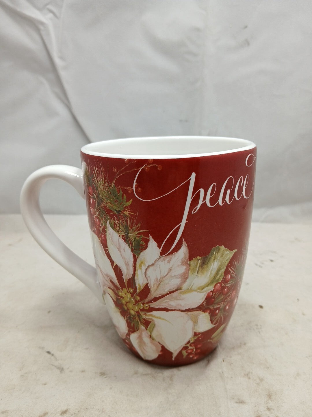 Certified International Winters Joy 22oz Mugs Set 4 Peace,Believe,Hope,Joy NWT