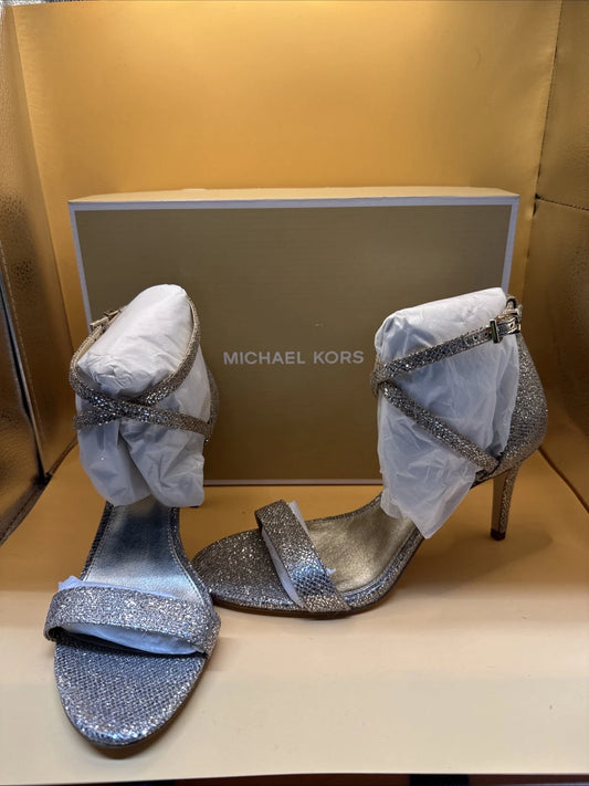 Michael Kors Simone Mid Gold Glitter Strappy Slingback Sandal New w/Box Size 7M