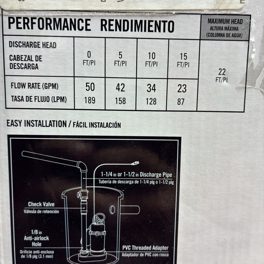 Everbilt 1/4 HP Aluminum Sump Pump w/ Tether Float Switch HDSP25W NEW OPEN BOX.