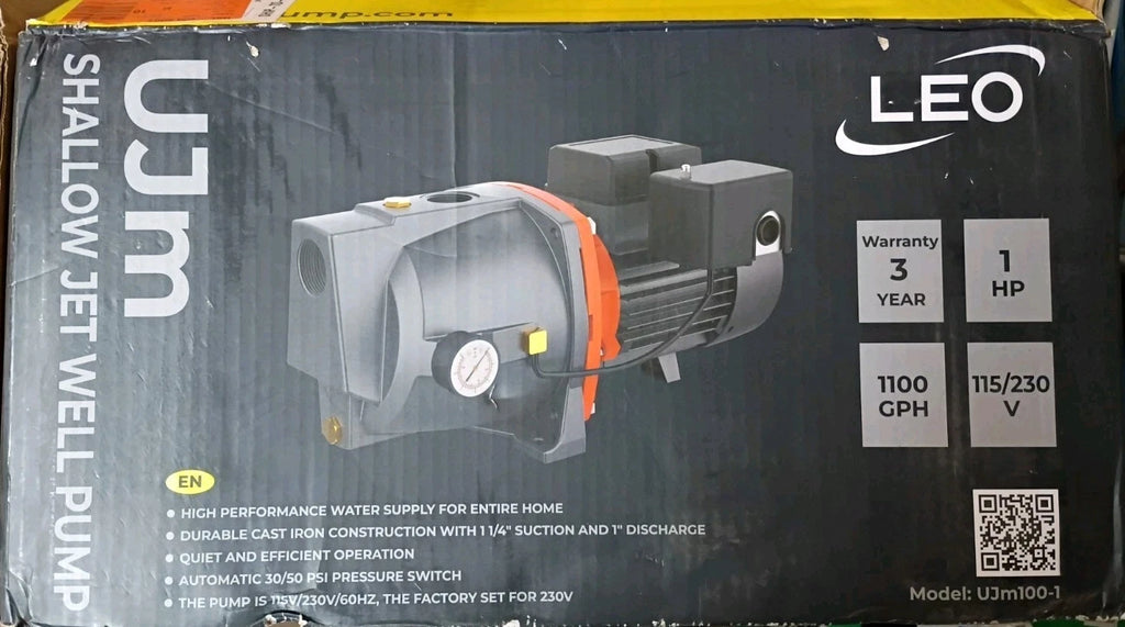 Leo UJm75-1, 3/4 HP 115/230-Volt Cast Iron Shallow Well Jet Pump, Open Box,