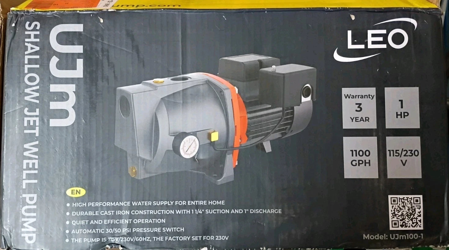 Leo UJm75-1, 3/4 HP 115/230-Volt Cast Iron Shallow Well Jet Pump, Open Box,