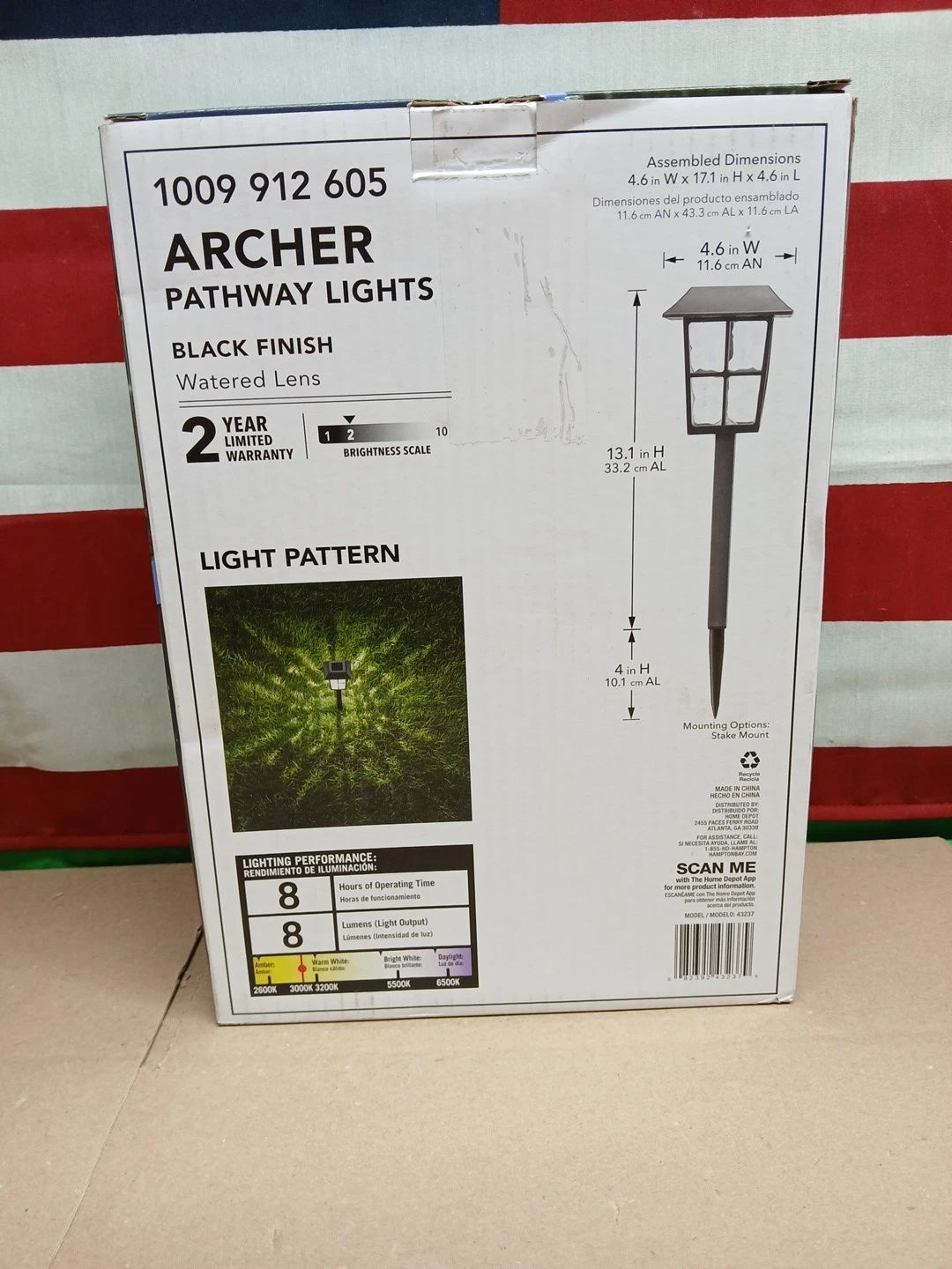 4pk Hampton Bay Black LED Outdoor Solar Path Light