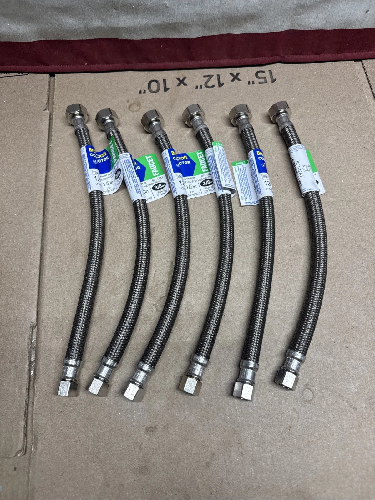 Lot Of 6 BrassCraft Braided Polymer Faucet Connector 3/8" Flare x 1/2" FIP x 12