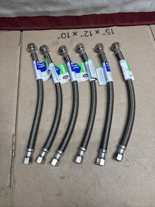 Lot Of 6 BrassCraft Braided Polymer Faucet Connector 3/8" Flare x 1/2" FIP x 12