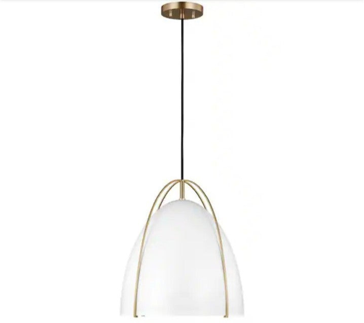 Norman 1-Light Satin Brass Modern Industrial Pendant with White Metal Shade OB